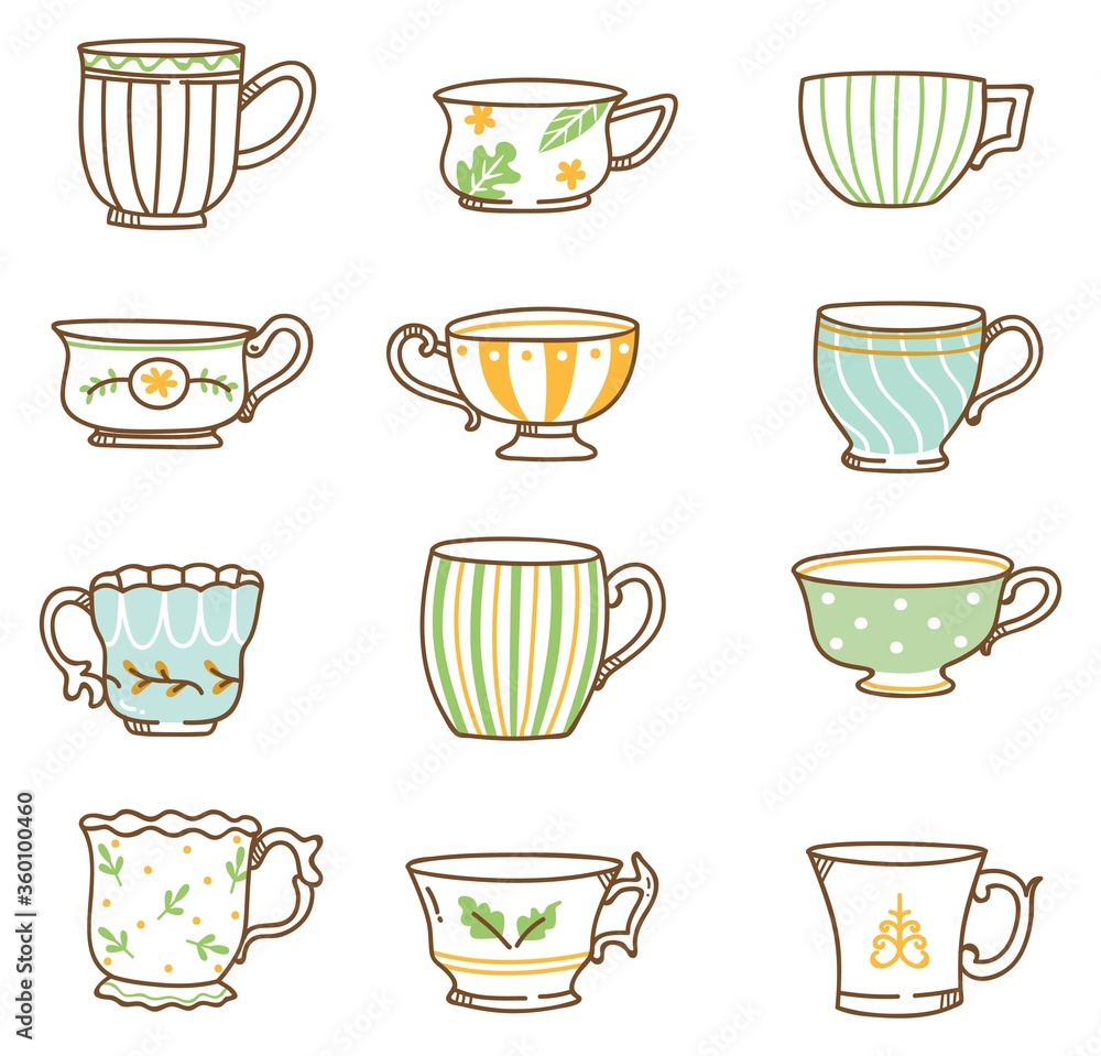 Hand drawn vintage tea cups set Stock Vector Adobe Stock