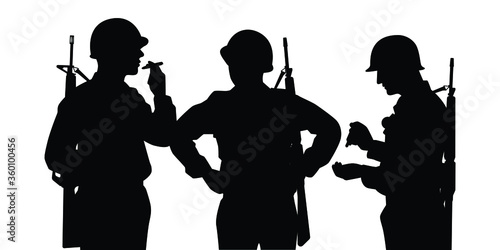 Soldiers are smoking silhouette vector on white