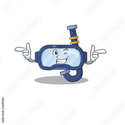 Caricature design concept of dive glasses with funny wink eye