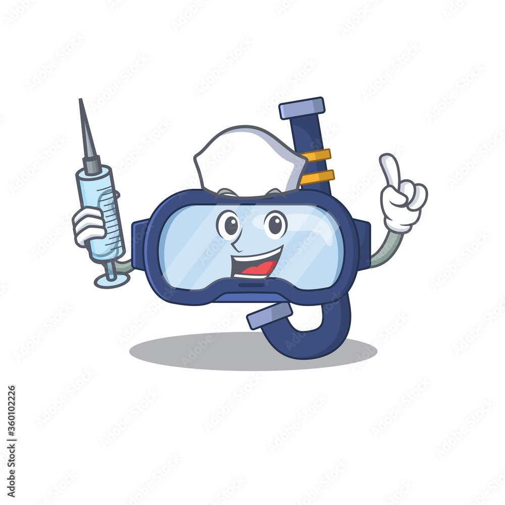 A dedicate dive glasses nurse mascot design with a syringe