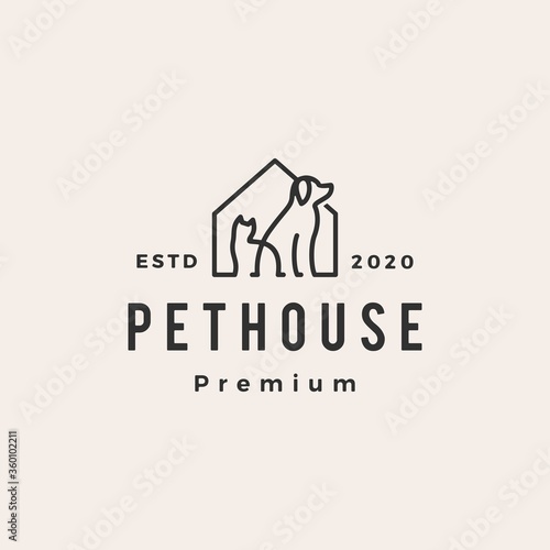pet house dog cat hipster vintage logo vector icon illustration