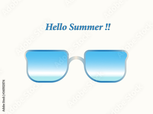 Stylish eyeglass frame with reflection of coastline beach and blue sky panorama