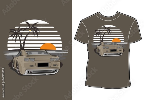 summer vacation, car by the beach, t-shirt design