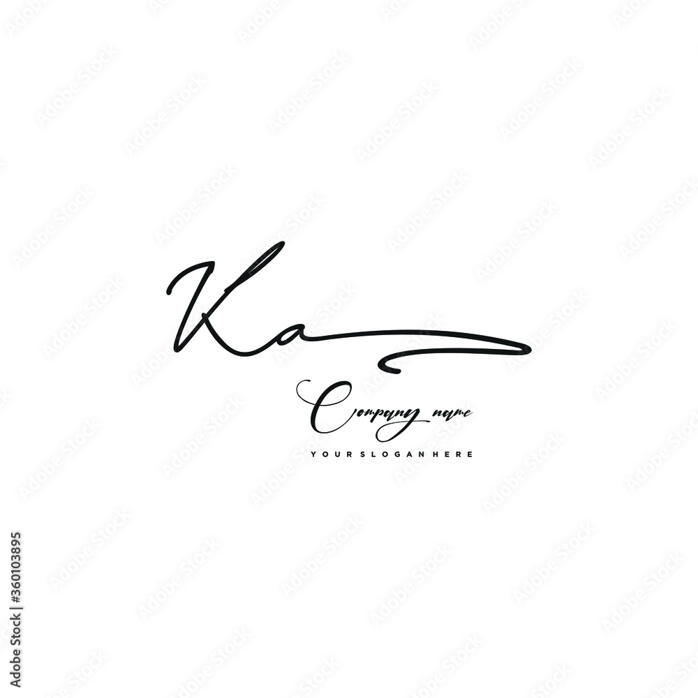 KA initials signature logo. Handwriting logo vector templates. Hand drawn Calligraphy lettering Vector illustration. - obrazy, fototapety, plakaty 