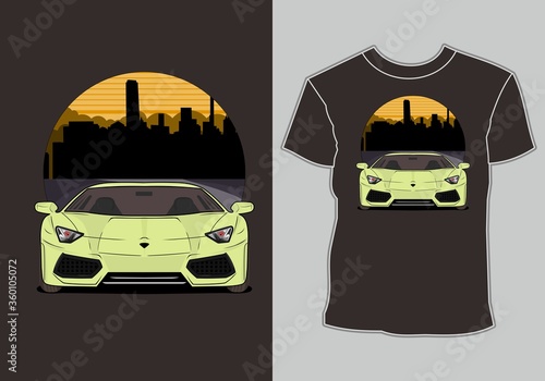 sport car and summer shirt design in the suburbs