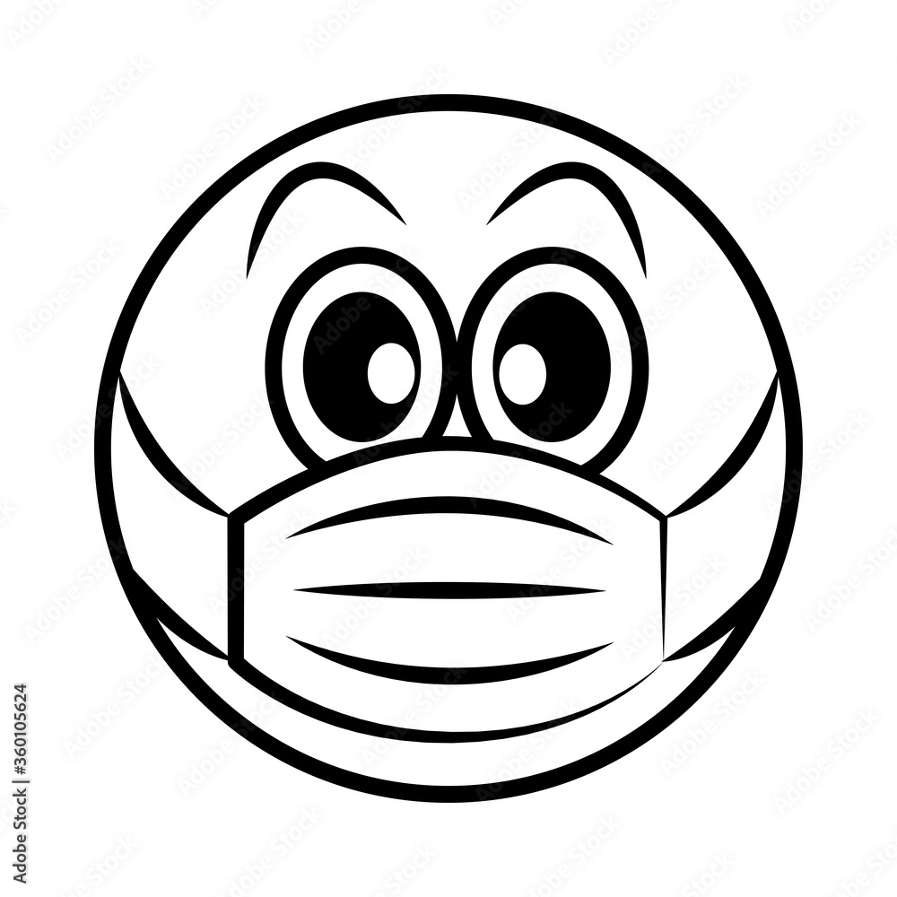 emoticon with medical mask coronavirus covid-19 pandemic, line cartoon style
