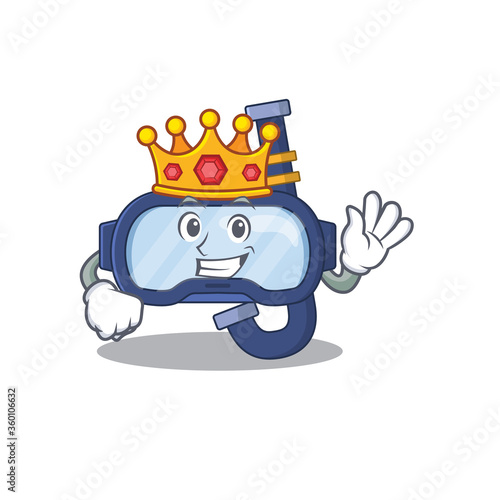 A humble King of dive glasses caricature design style with gold crown