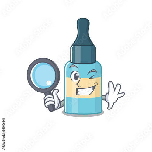 cartoon mascot design of hair oil super Detective breaking the case using tools