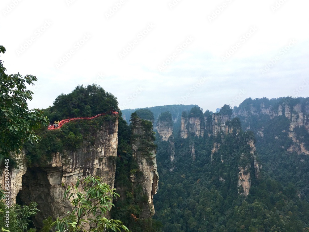 Rocky natural bridge and mountain cliffs at Zhangjiajie national park, Wulingyuan, Hunan, China