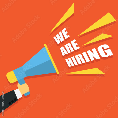 executive man holding a megaphone announcing career job vacancy for recruitment opportunity
