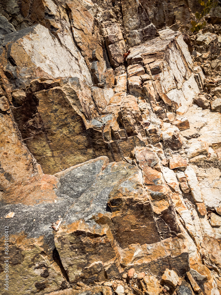 Natural background. Closeup edged shabby cliff cracks. Gray-brown stone rock texture of mountains. Vintage and faded matt style colour in tinted photo. Concept of geolog, mountaineering or hard work Natural background. Closeup edged shabby cliff cracks. Gray-brown stone rock texture of mountains. Vintage and faded matt style colour in tinted photo. Concept of geolog, mountaineering or hard work