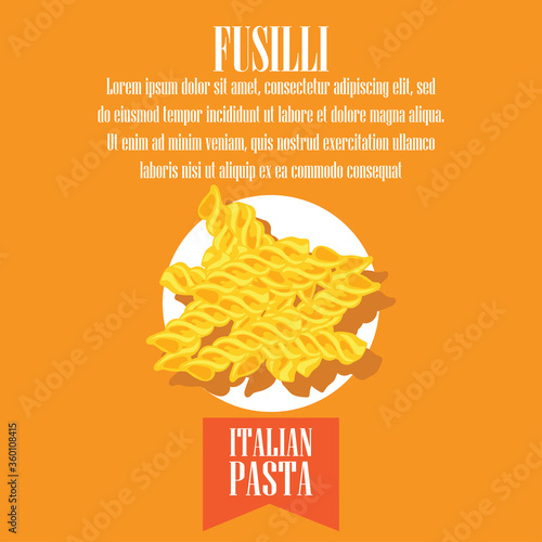 fusilli dry pasta banner for Italian pasta cuisine . vector illustration