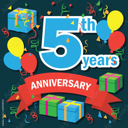 company anniversary celebration background. fifth year anniversary of wedding  birthday company. vector illustration