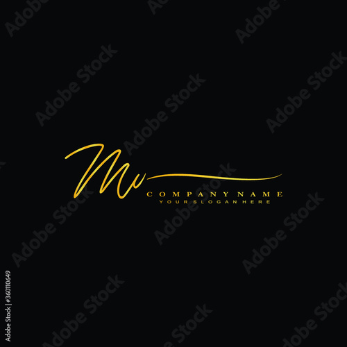 MV initials signature logo. Handwriting logo vector templates. Hand drawn Calligraphy lettering Vector illustration.