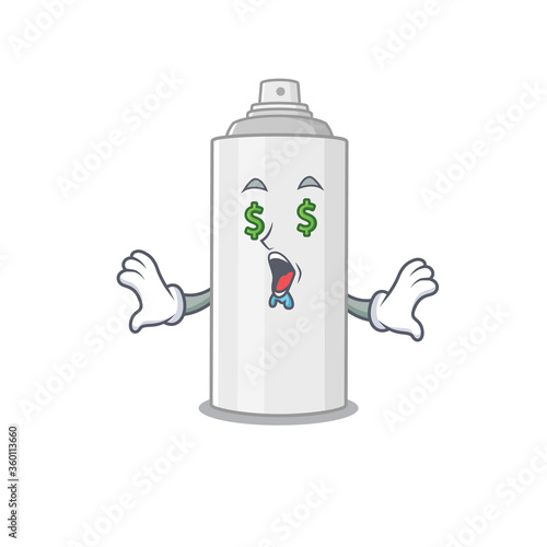 happy rich cartoon concept of hair spray with money eyes