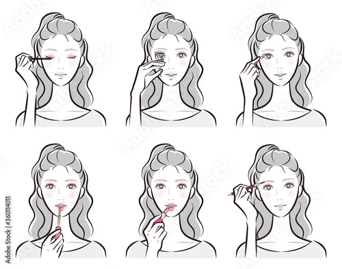 メイクをしている女性のイラスト