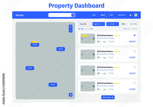 Property Listing Dashboard. Suitable for real estate, house, home and architecture purpose