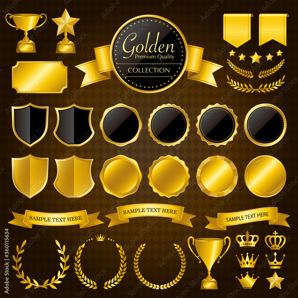 金色のメダル バッジ リボン 王冠 トロフィーのセット Stock ベクター Adobe Stock