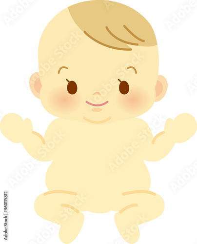 はだか姿の目元パッチリ笑顔の赤ちゃん【正面】　ベビー全身イラスト26