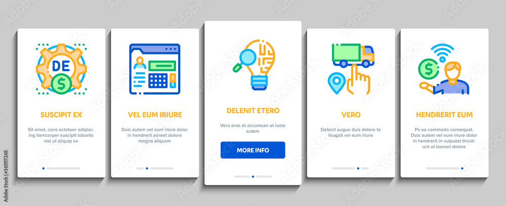 Digital Economy And E-business Onboarding Mobile App Page Screen Vector. Digital Economy And E-commerce, Idea Research And Cargo Delivery, Computer And Cell Phone Color Illustrations