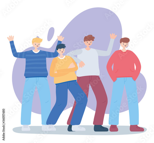 celebrating group boys cartoon characters friendship
