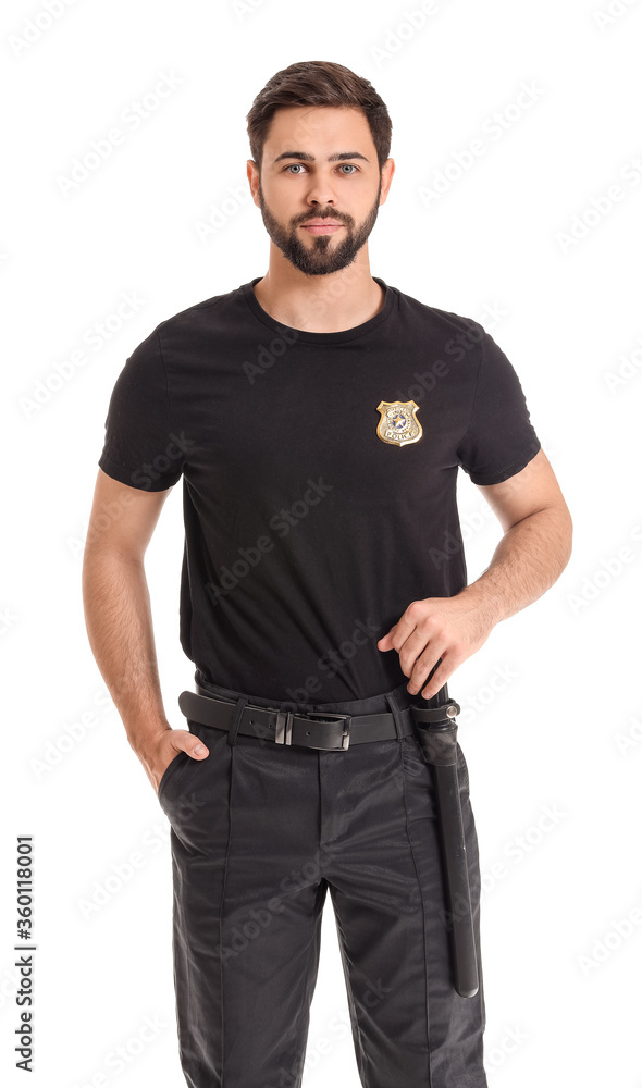 Fototapeta premium Handsome policeman on white background