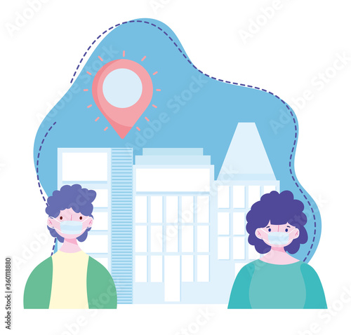 young people with medical mask city street coronavirus covid 19 outbreak