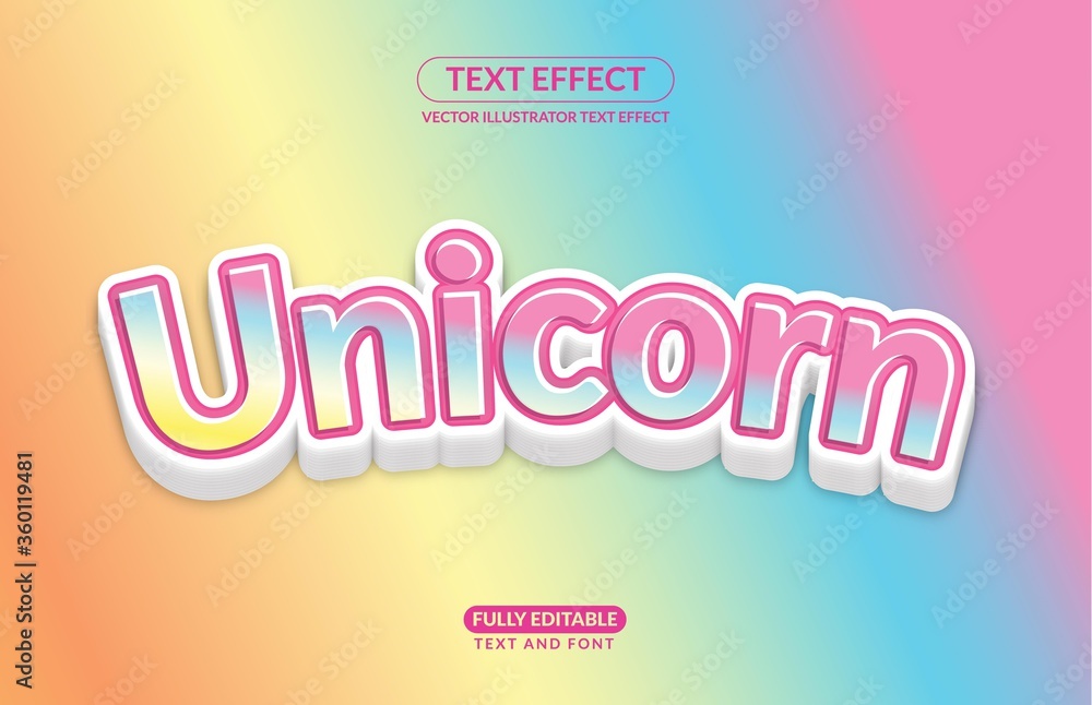 Editable Text Effect Unicorn Horse Rainbow Playful Color Vector Style for advertising, social media branding, and many and many More - obrazy, fototapety, plakaty 