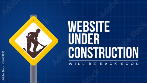 website under construction we will be back soon. engineering drawing paper background with construction sign vector illustration