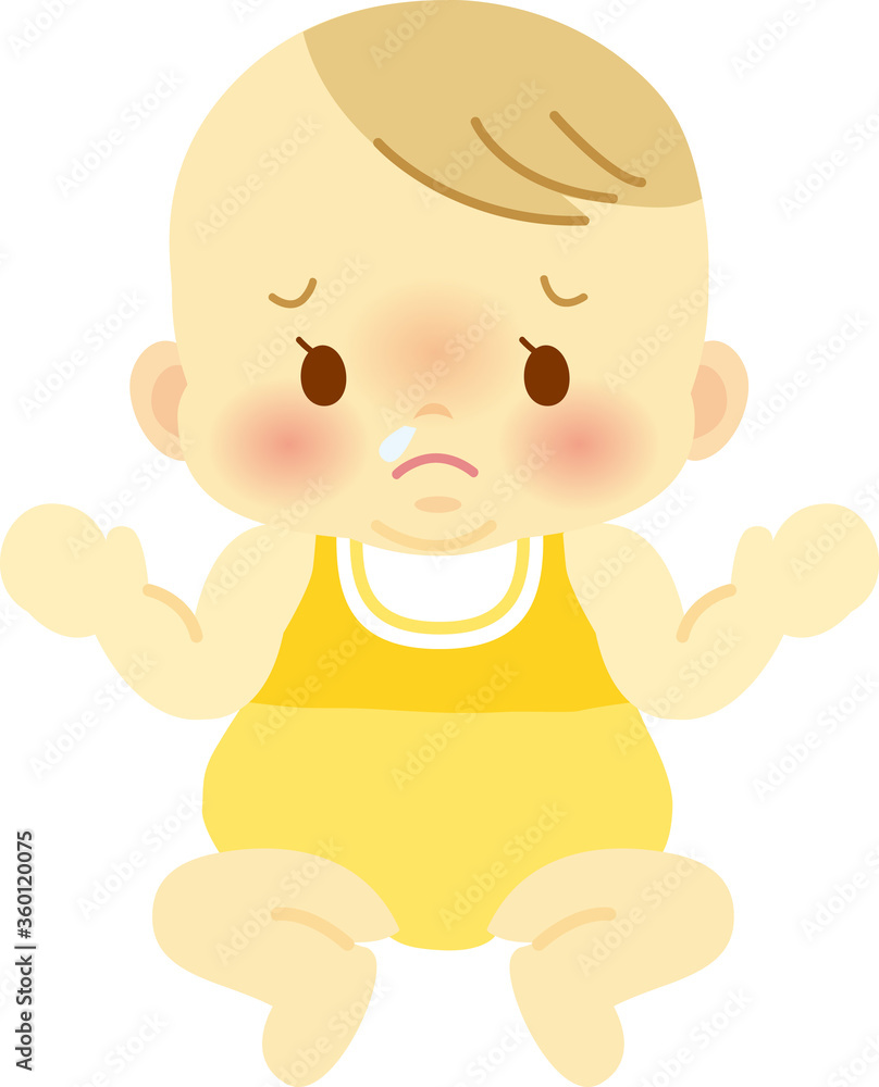 ベビー服を着て鼻水の出た赤ら顔の赤ちゃん　ベビー全身イラスト12
