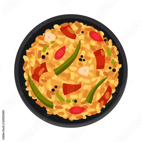 Turkish Omelette Mixed with Stewed Vegetables Top View Vector Illustration