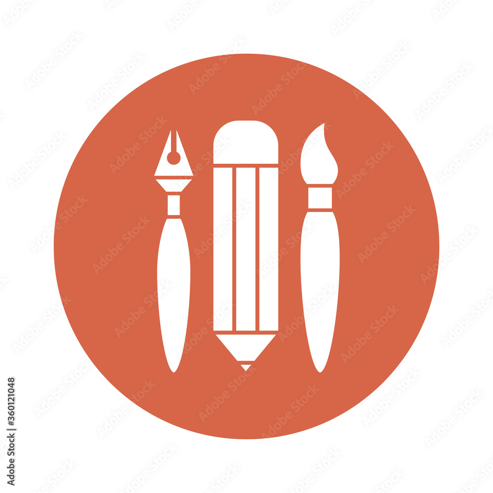 pencil pen and brush block style icon vector design pencil pen and brush block style icon vector design