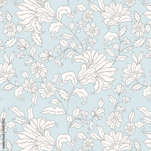 Folk White Floral Pastel Seamless Pattern