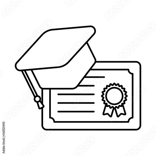 graduation cap on diploma line style icon vector design