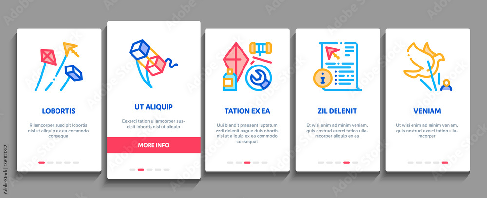 Kite Flying Air Toy Onboarding Mobile App Page Screen Vector. Kite Wind Tool In Different Form, Instruction Information List For Construction Color Illustrations Kite Flying Air Toy Onboarding Mobile App Page Screen Vector. Kite Wind Tool In Different Form, Instruction Information List For Construction Color Illustrations
