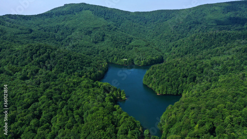 Aerial view of Morske oko lake in Remetske Hamre village in Slovakia