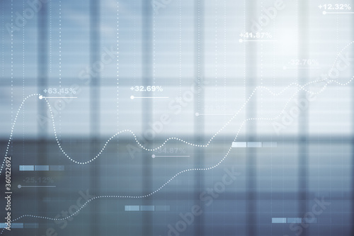 Abstract virtual analytics data spreadsheet on modern interior background  analytics and analysis concept. Multiexposure