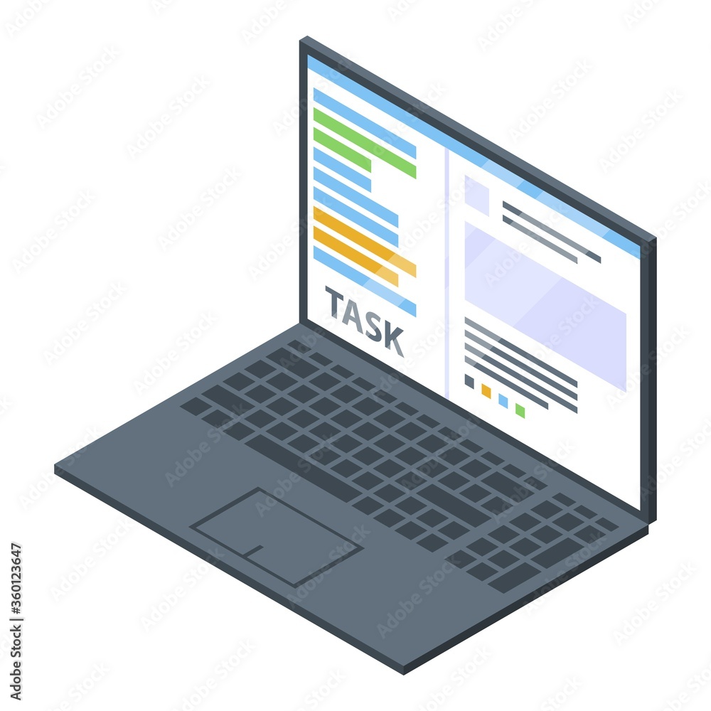 Office manager laptop icon. Isometric of office manager laptop vector icon for web design isolated on white background Office manager laptop icon. Isometric of office manager laptop vector icon for web design isolated on white background