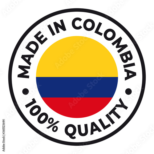 Vector circle symbol. Text Made in Colombia with flag. Isolated on white background.