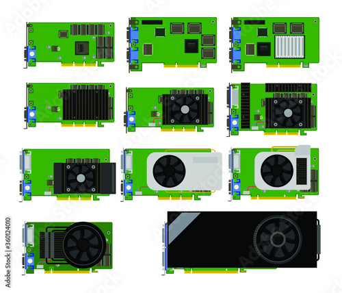Video card, graphic card vector icons