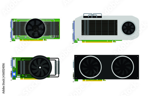 Video card, graphic card vector icons