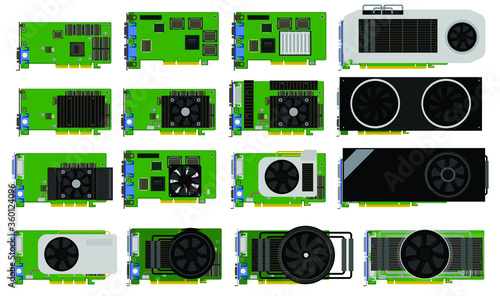 Video card, graphic card vector icons