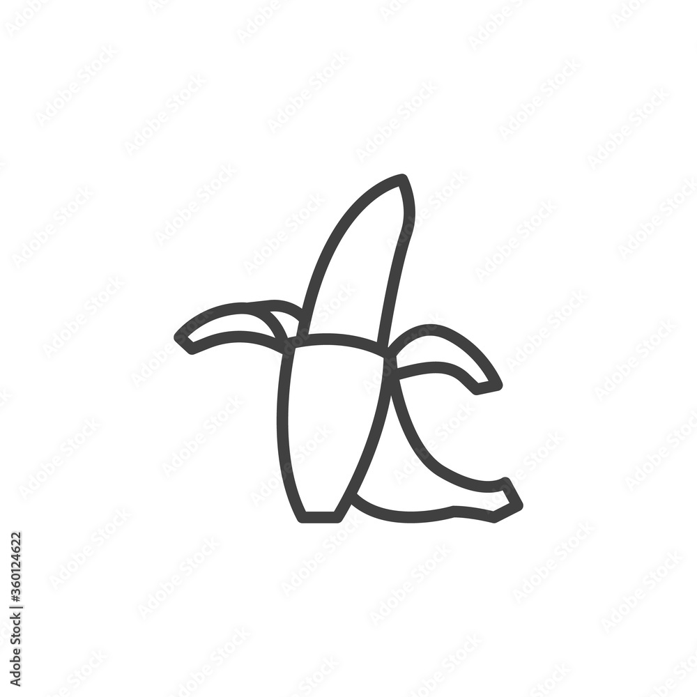 Peeled banana line icon. linear style sign for mobile concept and web design. Fresh banana outline vector icon. Symbol, logo illustration. Vector graphics Peeled banana line icon. linear style sign for mobile concept and web design. Fresh banana outline vector icon. Symbol, logo illustration. Vector graphics