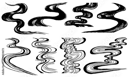 和風の波　流水　手書きの毛筆イラスト