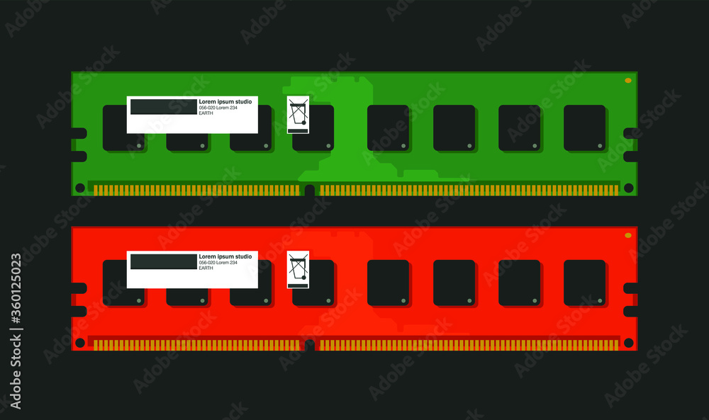 Computer RAM Memory Card, green, red Computer RAM Memory Card, green, red