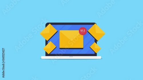 Email spam, lots of spam email on laptop screen, stop email spamming, inbox with spam message, spam alert concept. Internet and technology. photo