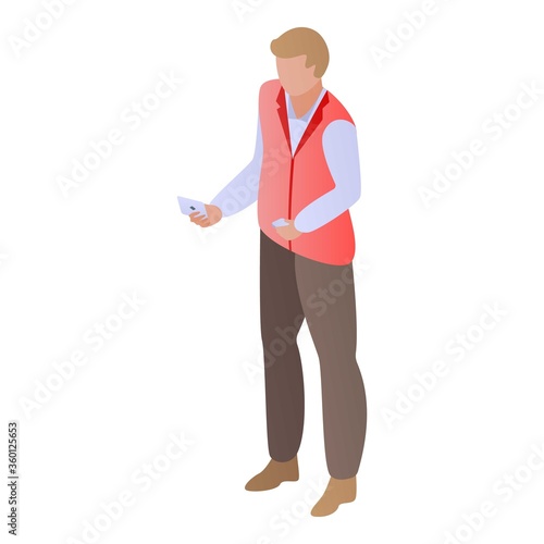 Croupier with cards icon. Isometric of croupier with cards vector icon for web design isolated on white background