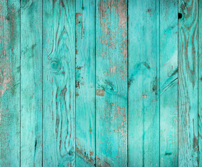 Weathered blue wooden background texture. Shabby wood teal or turquoise green painted. Vintage beach wood backdrop.