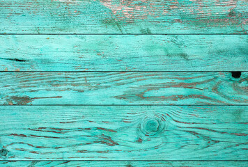 Weathered blue wooden background texture. Shabby wood teal or turquoise green painted. Vintage beach wood backdrop.