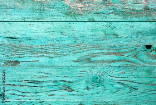 Weathered blue wooden background texture. Shabby wood teal or turquoise green painted. Vintage beach wood backdrop.